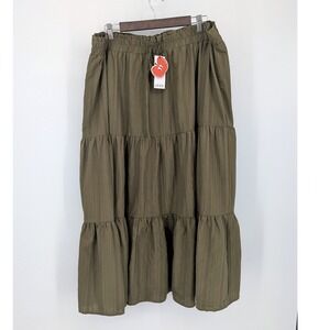 Cider 4XL Green Maxi Skirt Tiered Boho Bohemian Cotton Blend Womens Flowy New‎